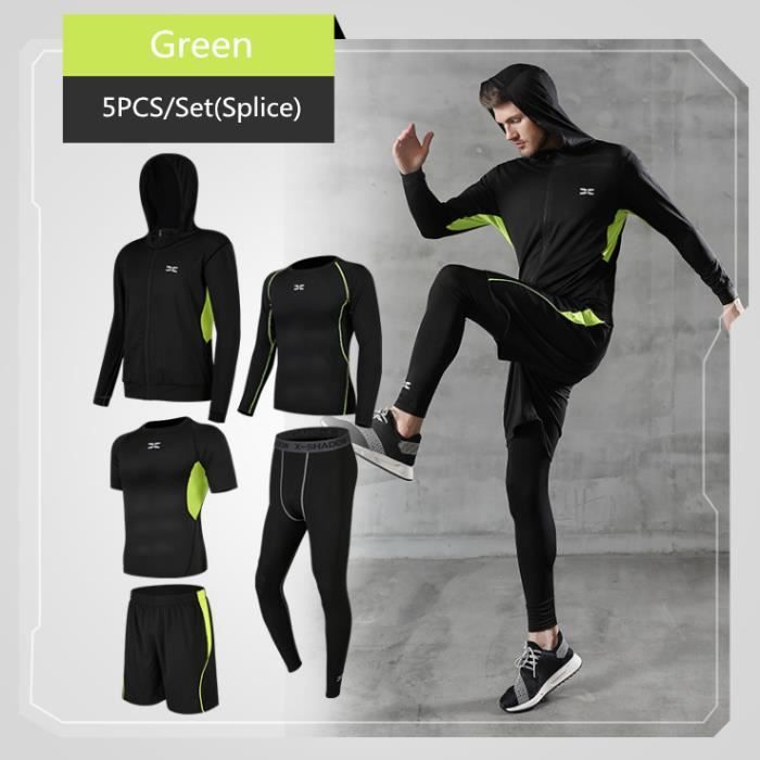 Ensemble Compression Homme Tenue Sport Fitness Vêtement Running Shirt Compression Legging Collant Sport Running Jogging Cyclisme