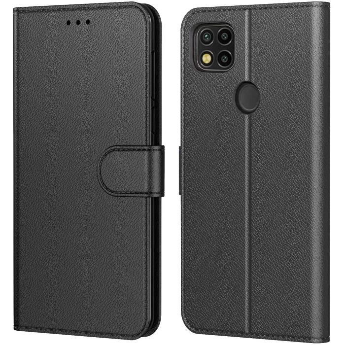 Coque Xiaomi Redmi 9C, Housse Etui Portefeuille Xiaomi Redmi 9C en Cuir et Fermeture à Clapet Magnétique Noir