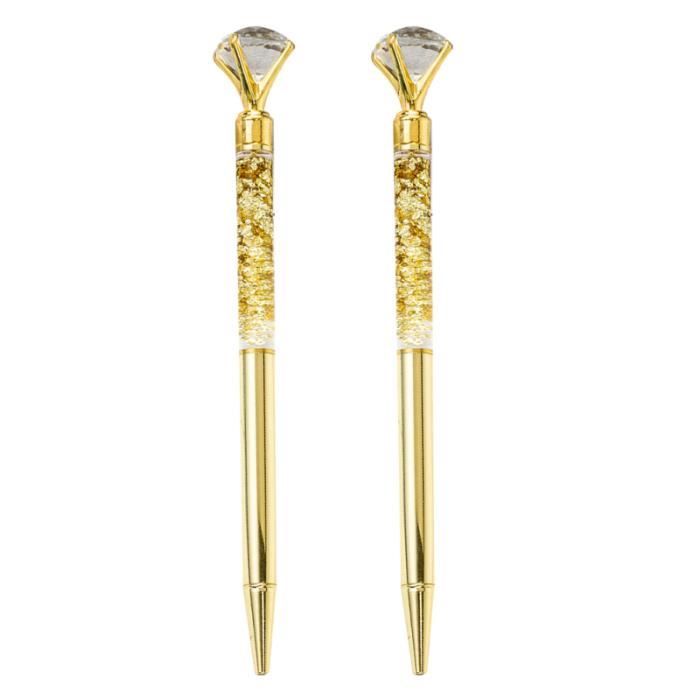 2pcs stylo à bille en métal verre cristal mousseux stylos à roulante pour bureau d'école STYLO - PARURE DE STYLO - RECHARGE