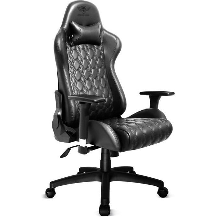 Spirit Of Gamer – BLACKHAWK Series – Chaise Gaming Cuir de Vachette Capitonné Haut de Gamme – Coussin - Inclinable 160°