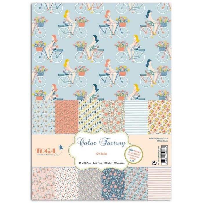 Assortiment de 36 papiers décorés A4 'Toga - Color Factory ' Oh La La Fleuri