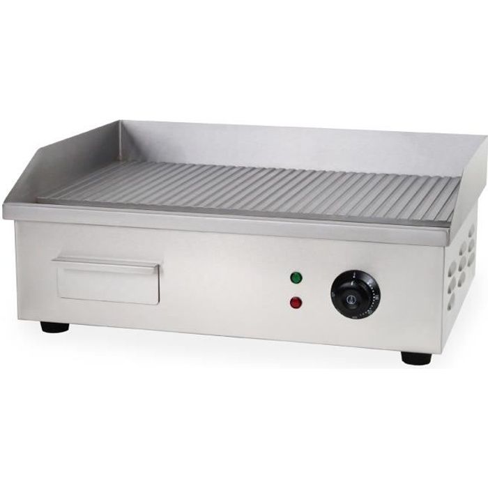 Vertes 3000W Plancha électrique professionnelle, rainurée (100 Rainures, Température 300 °C, Surface en fonte de 55 x 35 cm)