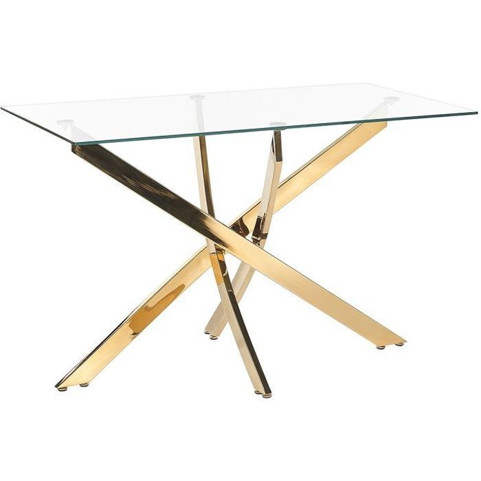 Table de salle à manger dorée plateau en verre 120 x 70 cm MARAMO