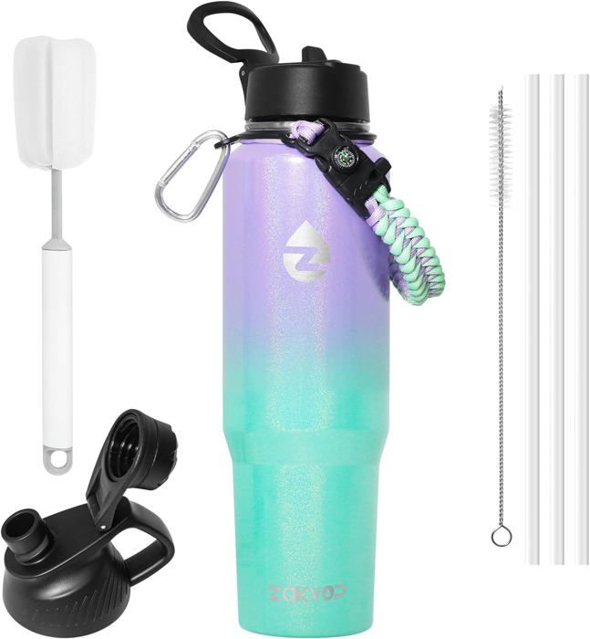 Mug isotherme avec paille acier inoxydable 1,18 litres rose | Maisons