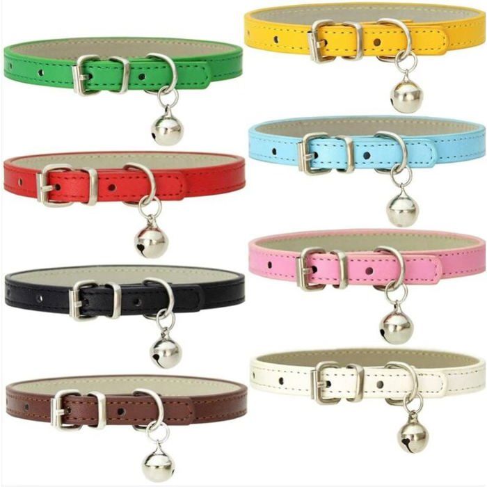 Comparer les prix de Lot de 8 colliers pour chat en cuir avec clochettes et boucles en mtal poli durable et rglable faits la main VHV