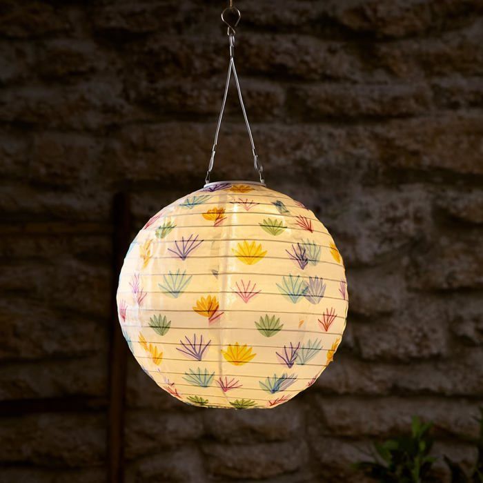 Lights4fun Lampion Solaire Jaune En Tyvek Avec LED Blanc Chaud De