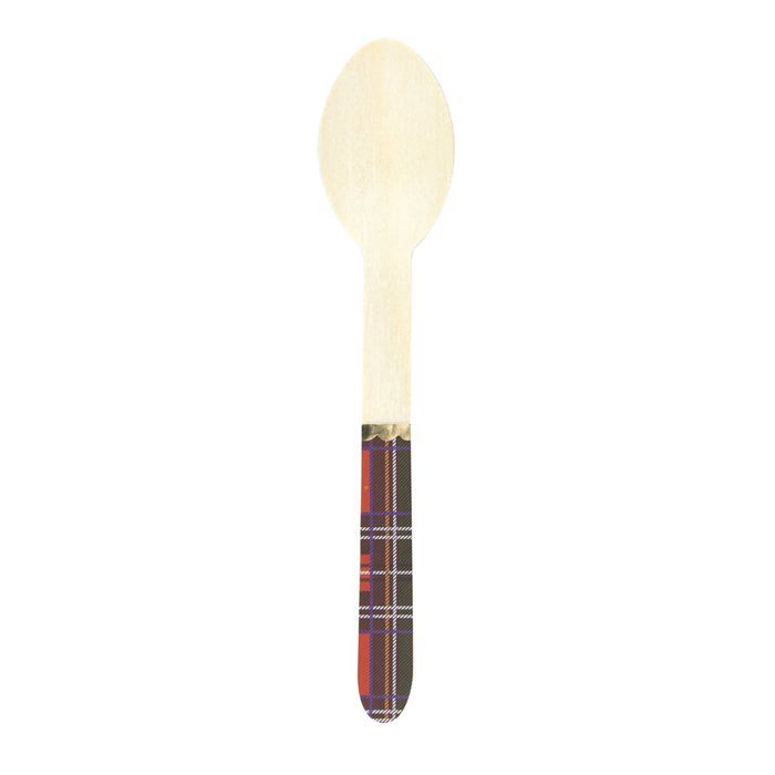8 Petites cuillères en bois tartan de Noël 16 cm - Bois