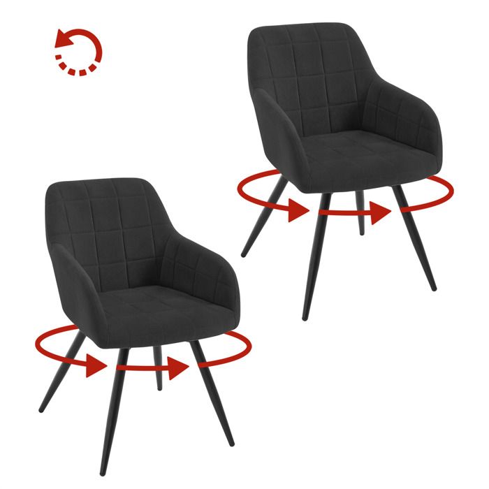 WOLTU Chaise Pivotante Salle à Manger Lot de 2 Fauteuil Velours Pieds en Métal pour Salon Chambre Noir W0ATT1015-2 WOLTU Chaise Pivotante Salle à Manger Lot de 2 Fauteuil Velours Pieds en Métal pour Salon Chambre Noir W0ATT1015-2