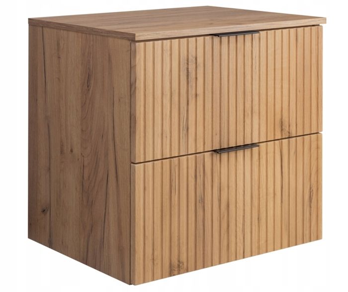 RODAN Meuble sous Lavabo 60 cm - avec plan de travail - FLOW façade rainurée - chêne artisanal or - 60 x 57 x 46 cm