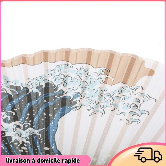 Ventilateur pliant - DILWE - PEINTED WAVES - Soie dimitation - Bambou - Léger et élégant - Dilwe