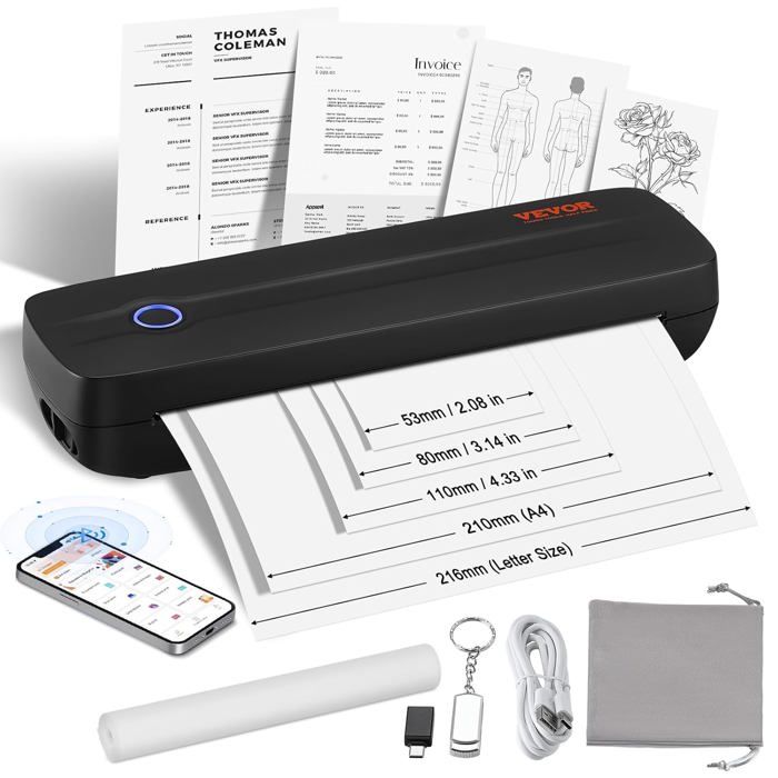 Imprimante Thermique Portable A4 TATTMUSE A28U – Sans Encre, Bluetooth, Batterie, Pour Voyages Et Bureaux