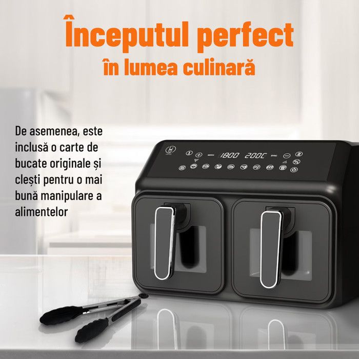 Friteuse à Air Dual Zone 8L - Air Fryer 2200W - 2 Tiroirs Indépendants - Friteuse Sans Huile - 10 Programmes Automatiques - Liimoo