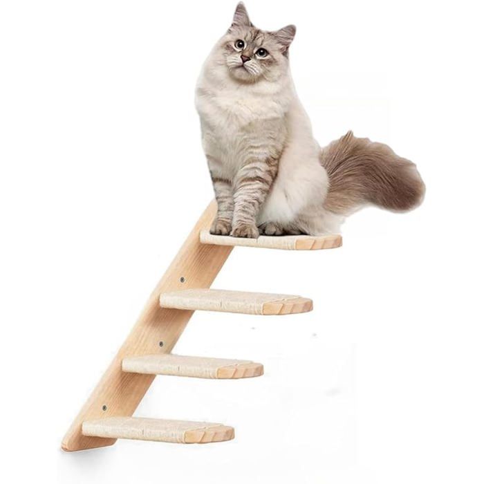 Comparer les prix de Escalier mural en bois 4 marches pour chat - Corde en jute pour griffage et jeu - Montage mural Multicolore ARBRE A CHAT