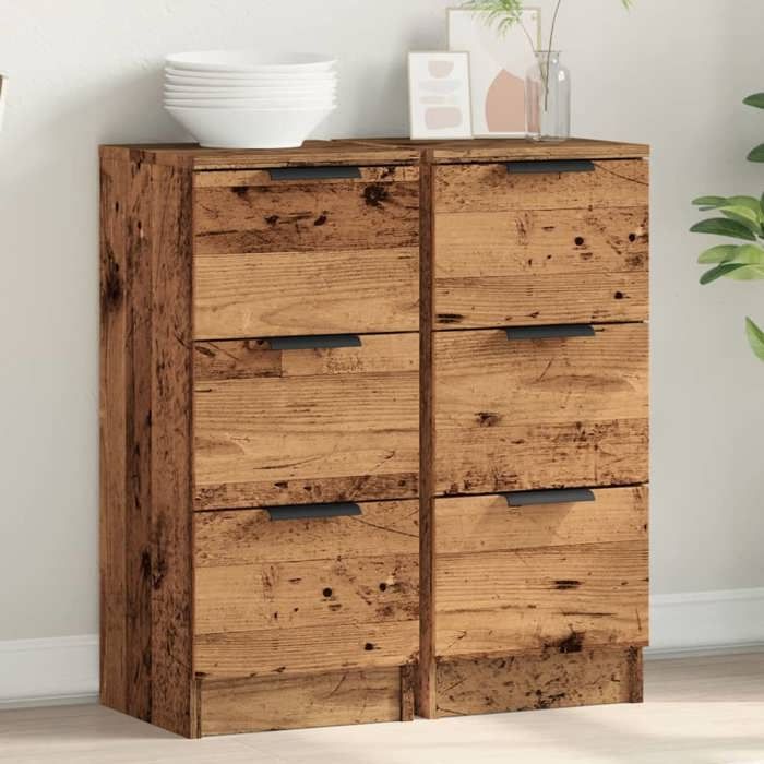 Buffet étroit vieux bois style campagne en bois dingénierie 30x30x70 cm avec tiroir rangement pour salle à manger