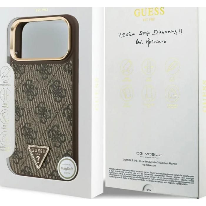 Guess 4G Triangle Logo Case with MagSafe for iPhone 17 Pro Max 6.9 Gold GUHMP17XP4GTDGMW - vue 4