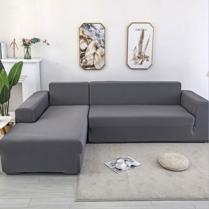 Housse de canapé dangle - Polyester - Grise - 3+2 sièges - Lavable