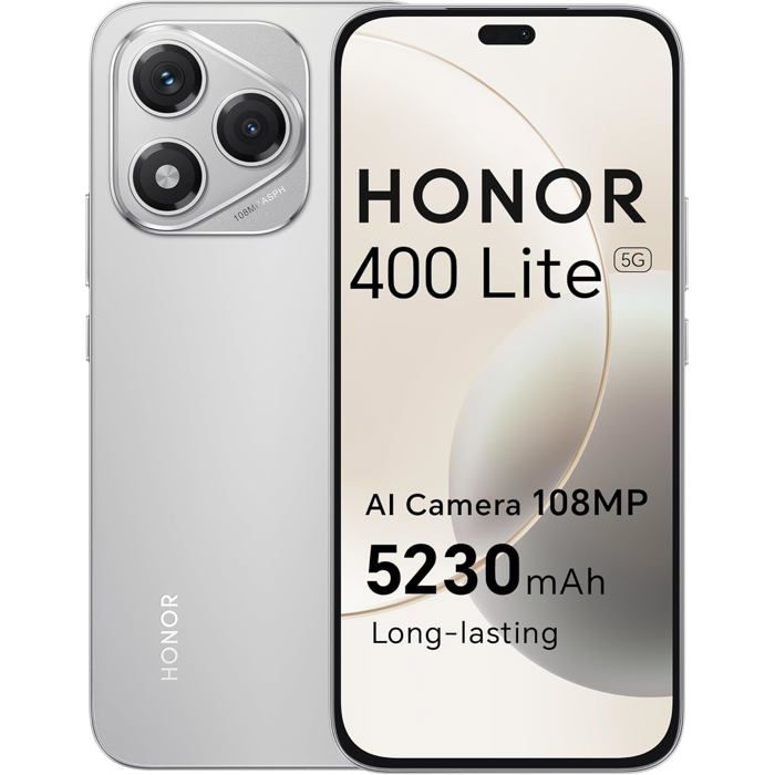 Smartphone HONOR 400 Lite 5G 8GB RAM 256GB Écran AMOLED 67 Pouces 108MP Velvet Grey