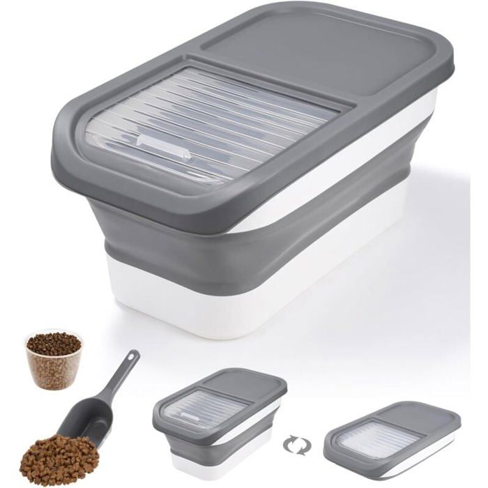 Comparer les prix de Conteneur Croquette Nourriture pour Chien Chat 5KG Boite à Croquettes Chien Seau de Stockage Pliable Container(gris) Label