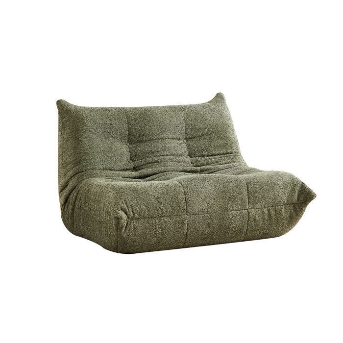 Togo Sofa 2 places en Chenille Bouclé Vert - Coussin de sol Rempli de Mousse à mémoire - Confortable et Antidérapant