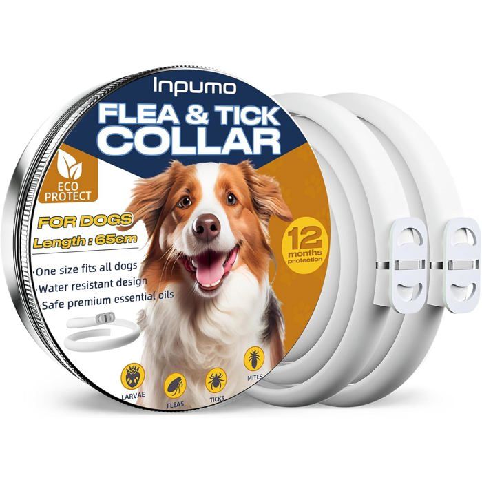 Collier Anti Puces Pour Chien Réglable Collier Anti Puces Chien Naturel Imperméable 12 Mois Protection Coller Anti-Puces Et Anti
