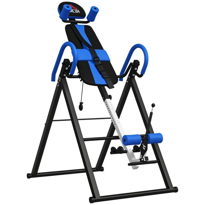 Table dinversion - banc dinversion - HOMCOM - pliable ceinture de sécurité réglable angle ajustable 3 niveaux - acier - bleu