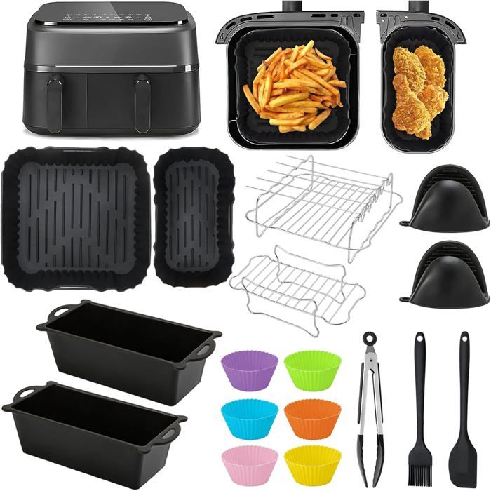 Accessoires Air Fryer Phili Dual Basket 3000 Série 9L – 23 Pièces Moules Silicone Réutilisables 3-6L
