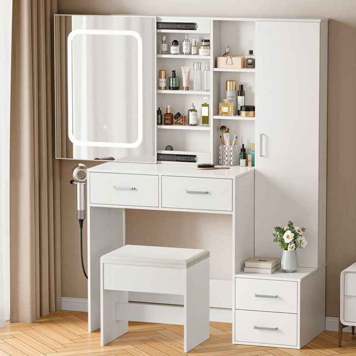 Coiffeuse avec miroir meuble de maquillage avec tiroir et étagères de rangement 3 modes de couleurs disponibles pour la chambre