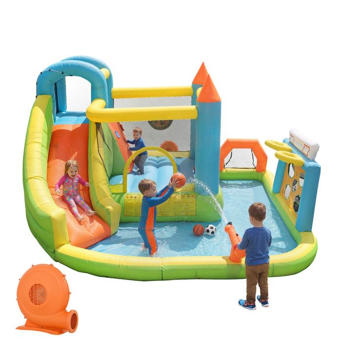 LIFEZEAL Château Gonflable 2 Toboggans – 383x313x182 Cm, 120 Kg, Mur Escalade, Trampoline, Filet, Avec Souffleur