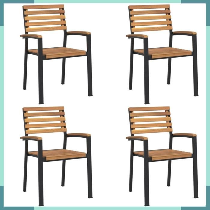 362015 Chaises de jardin empilables lot de 4 bois dacacia et métal