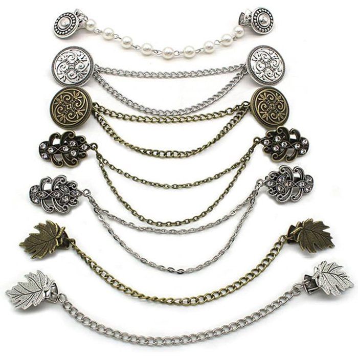 Lot De 7 Clips Pour Pull Et Robe Fixation Col Et Écharpe Avec Chaîne Pinces Métal Style Rétro Pour Femme