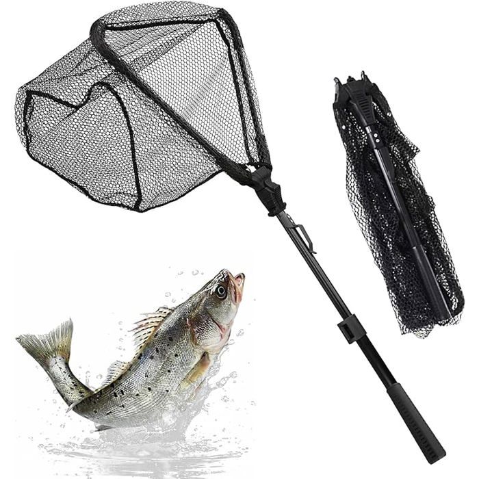 Épuisette de Pêche Durable Epuisette Peche Caoutchouc 90cm Portable Épuisette Pliable Télescopique pour Kayak Carpe Salmon