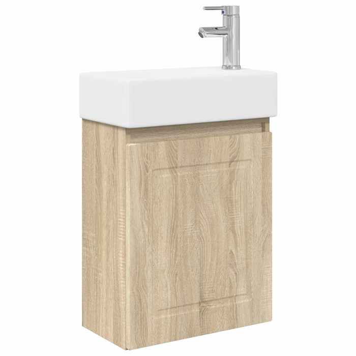 Meuble vasque - Meuble de salle de bain avec robinet - vidaXL - bois reconstitué et céramique - chêne sonoma - 45 5 x 22 5 x 84 cm 8