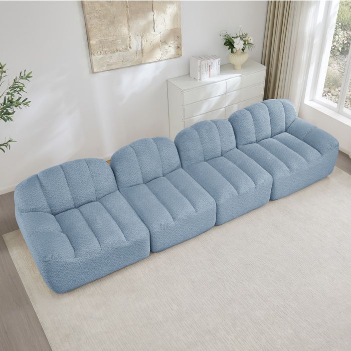 Canape Modulaire 4 Places Assise Profonde Sans Structure - MODENVIE - Mousse 32D Polaire Granulee Bleu