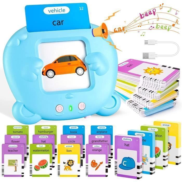 Lecteur de cartes déveil pour enfants – 112 cartes parlantes en français – Jeu et jouet éducatif pour les 2-5 ans