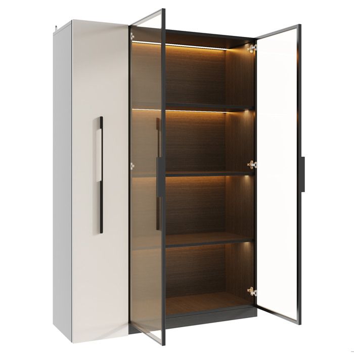 Vitrine LED – meuble haut noir et blanc avec rangement latéral coulissant – 1105 x 35 x 160 cm