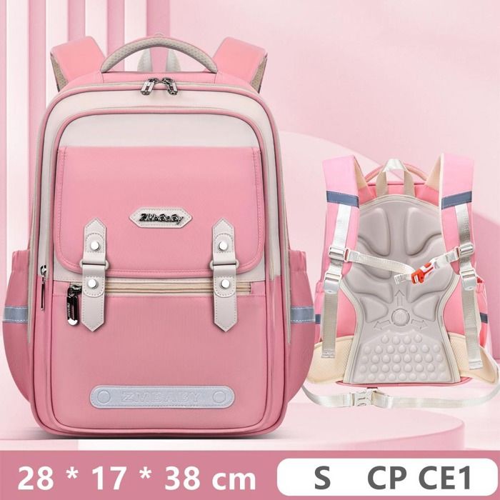 Cartable Garçon Fille Sac à Dos Scolaire Primaire Tissu Nylon Imperméable Pour Enfants CP CE1 Léger Multi-poches - S - Rose