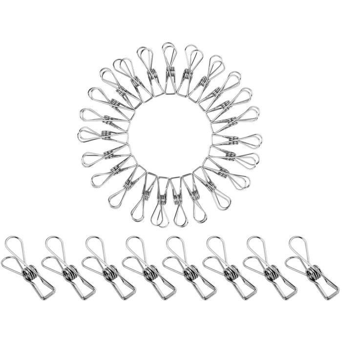 Lot de 50 pinces à linge en acier inoxydable de 6 cm avec forte adhérence en métal pour corde à linge et sacs à goûter[796]