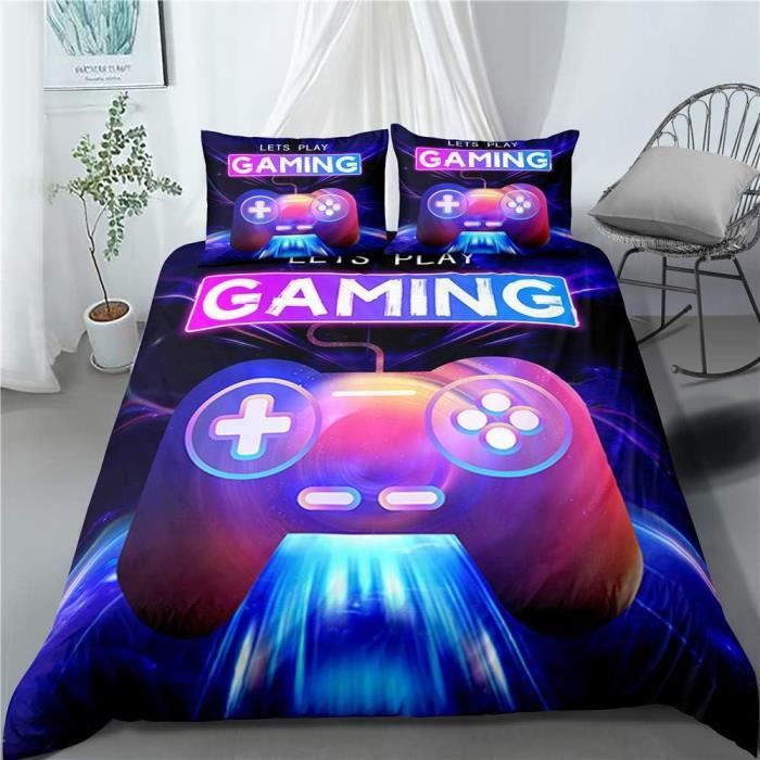 Parure de Lit Imprimé Gamer pour Enfants Garçon Housse de Couette