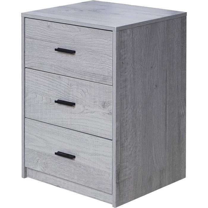 Table De Chevet Yaheetech – 3 Tiroirs – Gris Foncé – En MDF – 40x40x60 Cm