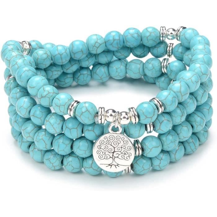 Mala 108 Perles Méditation Symbole Yoga - Bracelet Ou Collier Pierre Naturelle Om Charm