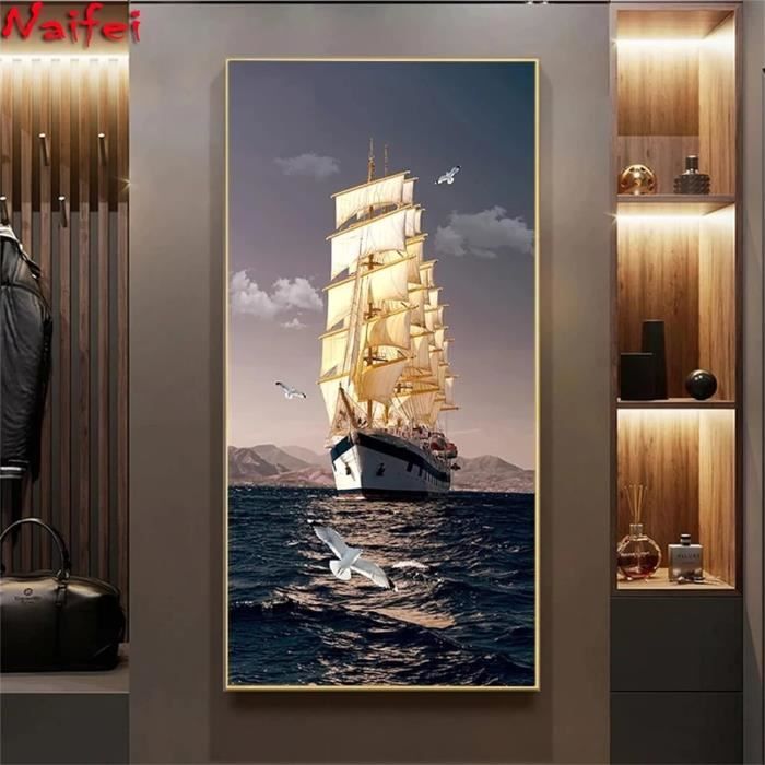 ZHXXFD – Kit Complet Diamond Painting Bateau 55x90 Cm – Broderie Diamant 5D Paysage Animal – Toile HD – Cadeau Enfant Adulte – Activité Relaxante