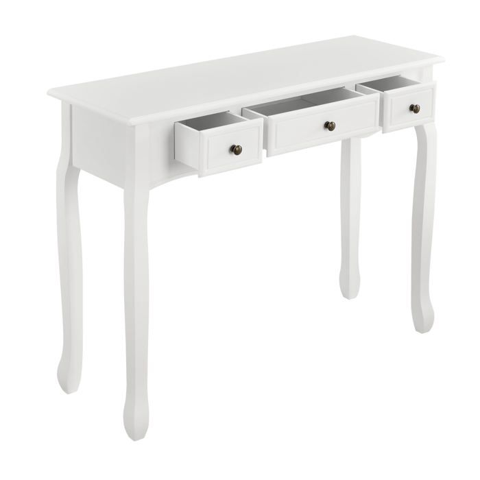 Table console buffet d entree de salon avec 3 tiroirs MDF 100 cm blanc