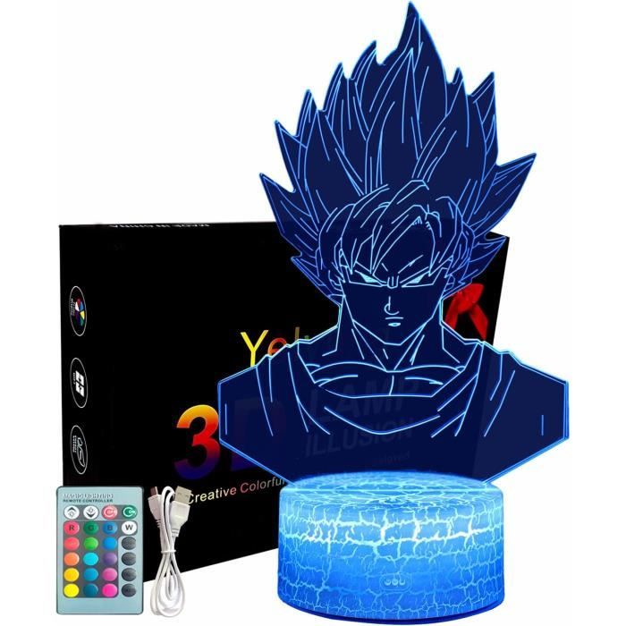 Veilleuse 3D Goku LED Illusion – Lampe Manga Enfant 16 Couleurs + Télécommande, Cadeau Parfait Pour Les Fans De Dragon Ball