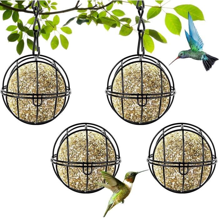 Lot De 8 Mangeoires à Boule De Graisse Pour Oiseaux - Support Métallique Sphérique Avec Crochet S - Pour Jardin, Balcon Ou Extérieur - 2