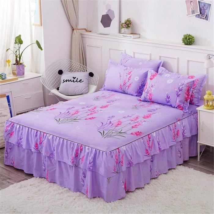 Highdi Jupe De Lit à Volants Élastique Or 180x200cm Avec 2 Taies D'Oreiller - Couvre-Lit Cache Sommier