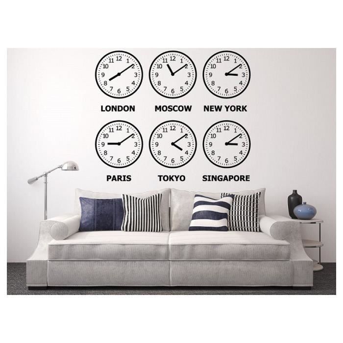 Stickers Horloges Du Monde 39 X 34 Cm Achat Vente Horloge Pendule Cdiscount