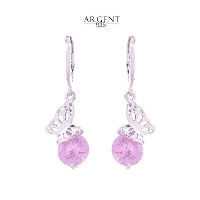 Boucles D'oreilles Pendantes Papillon & Cristal Argenté - Marque Tres.Or, Neuf Avec étiquettes