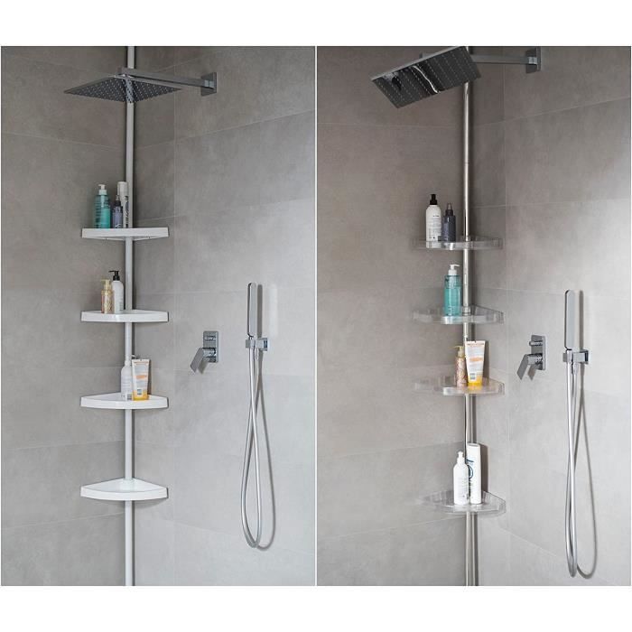 Étagère De Douche Télescopique 3 Ou 4 Niveaux - Longueur 200-290cm, Blanc Ou Argent - Sans Perçage