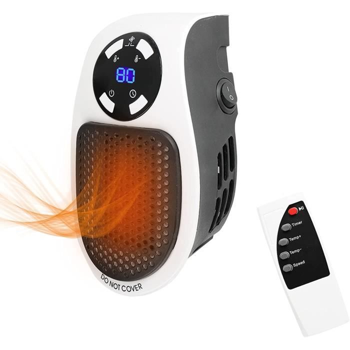 PTC Chauffage Enfichable 500 W, Mini Radiateur Soufflant Portable Ceramic Heater avec thermostat intelligent et télécommande A287