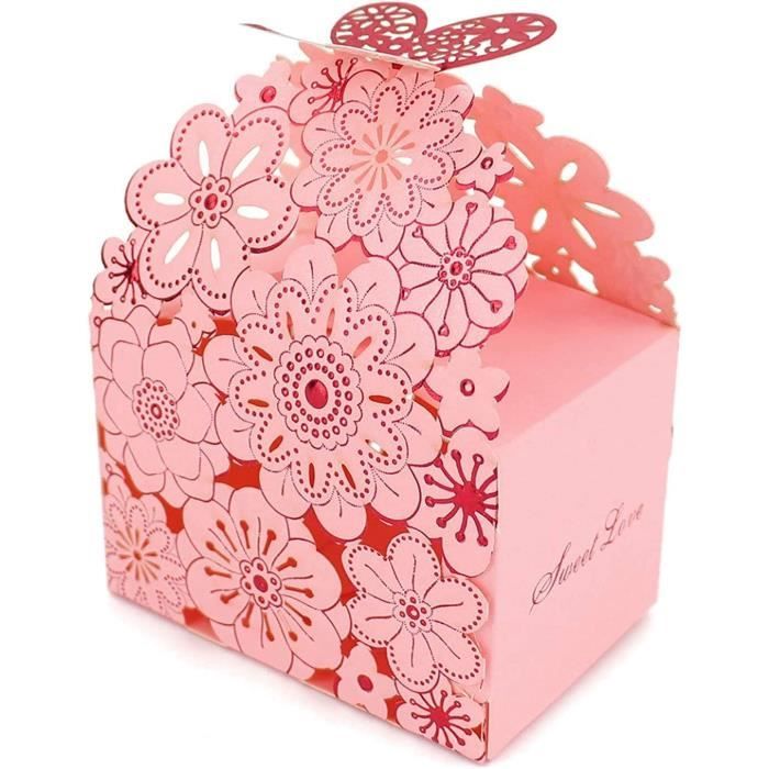 50 Boîtes Cadeaux Papillon Blanc Nacré - Pour Mariage, Anniversaire, Baptême - 6x6x7 Cm